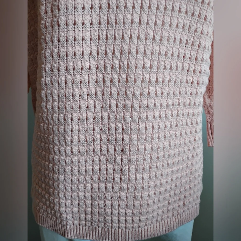 Talbots Cotton Blend Basket Weave Knit 3/4 Sleeve Pastel Pink Sweater Sz Medium - Picture 7 of 17